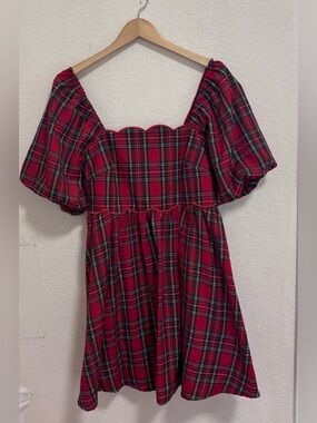 Entro plaid puff sleeve mini dress